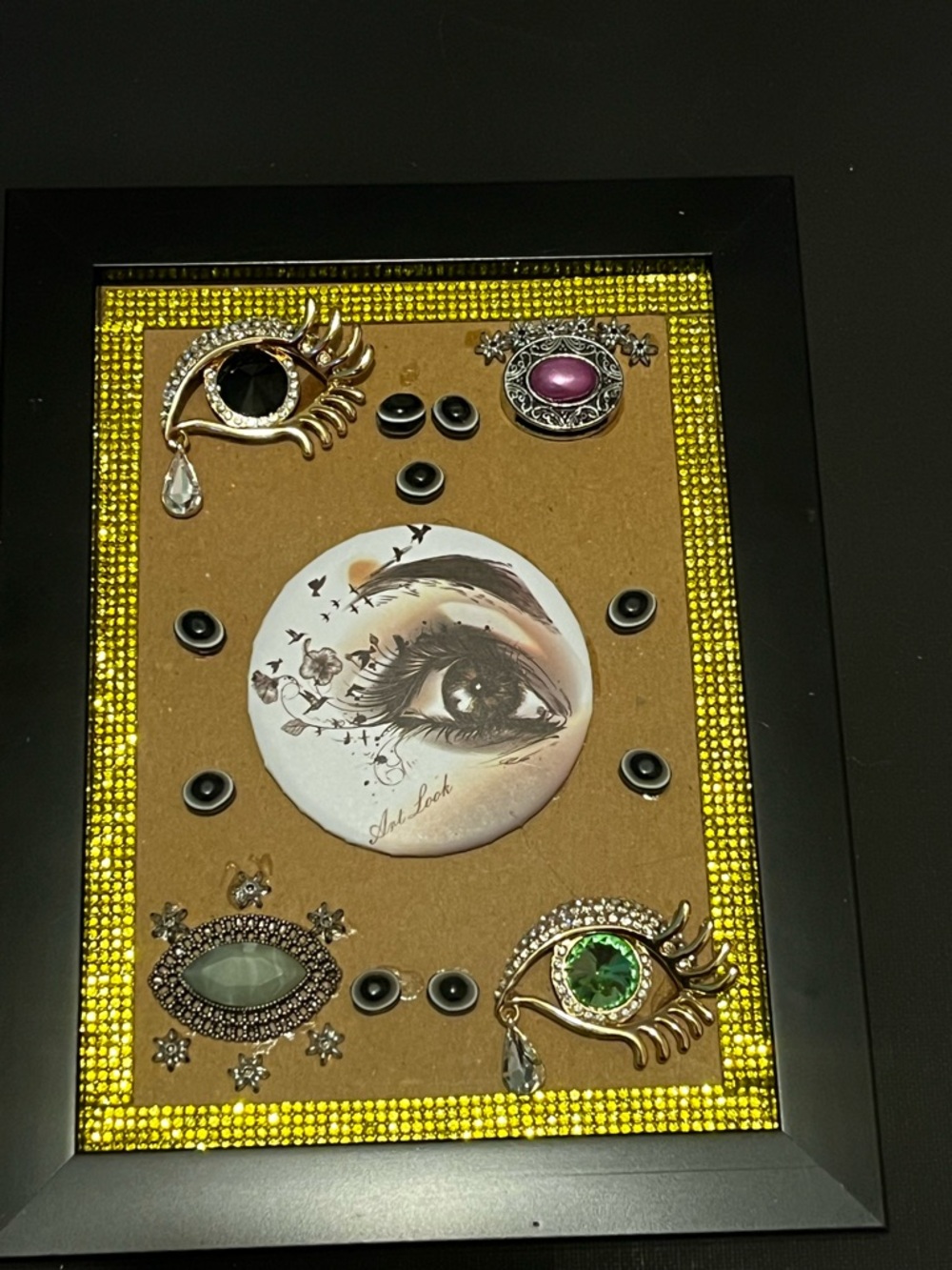 All Eyes On Me Hand Crafted Framed Eye Motif Mixed-Media Wall Art - Pink / Gold - Picture 8 of 9